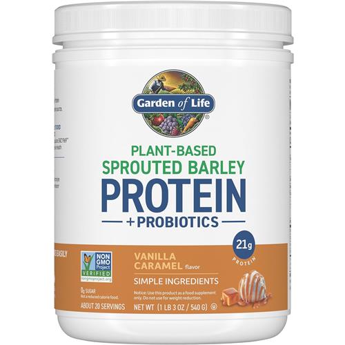 Garden Of Life Plant Based Sprouted Barley Protein + Protein Vanilla Caramel Flavor - 20 Oz