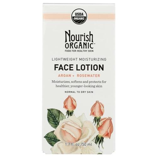 Nourish Organic Light Weight Moisturizing Face Lotion Argan & Rosewater-1.7 Oz
